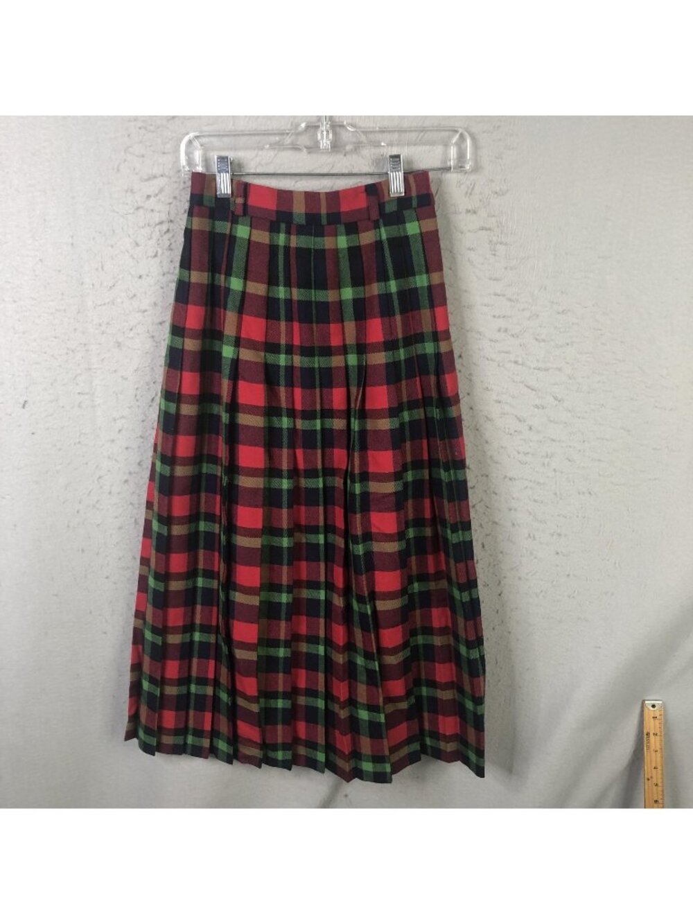 Avoca Collection Skirt Womens Petite Red Plaid Wool Pleated Maxi Christmas